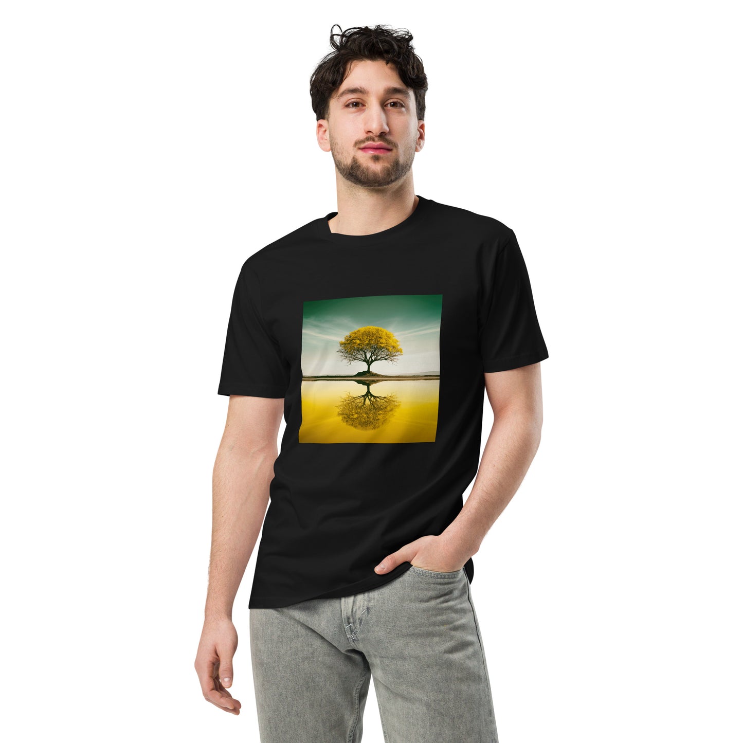 Unisex premium t-shirt, Yellow Tree Reflection