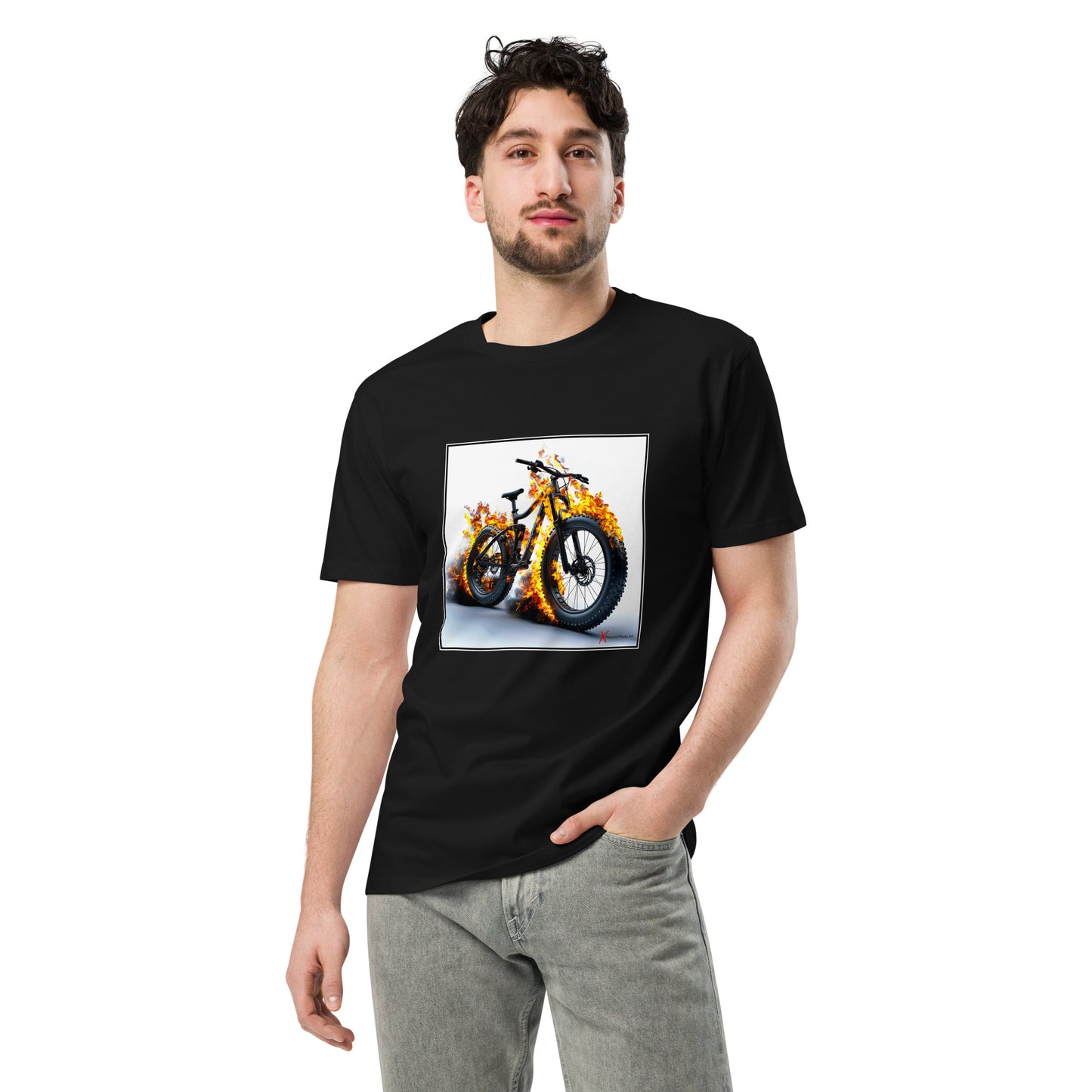 Unisex premium t-shirt, Wheels on Fire MTB