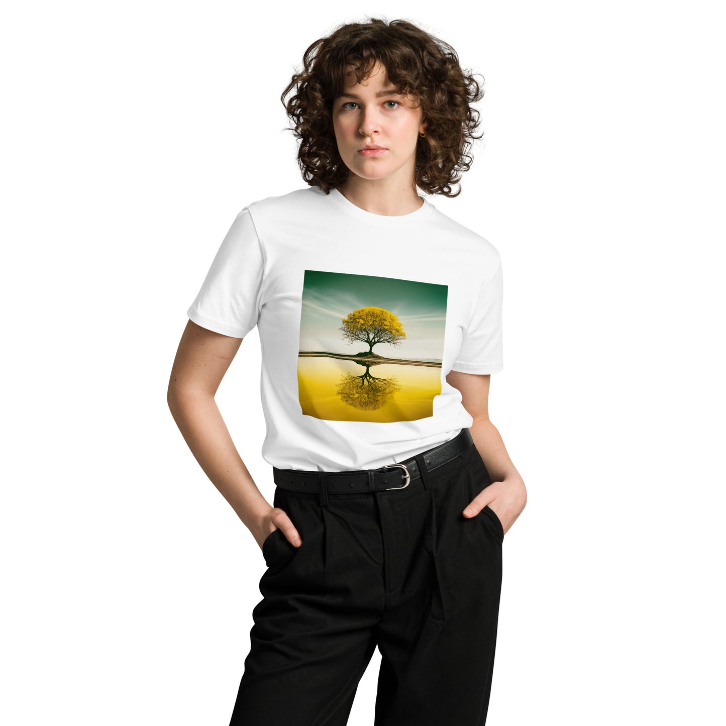 Unisex premium t-shirt, Yellow Tree Reflection