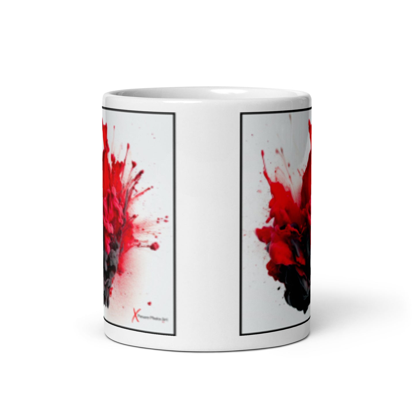 Chic White glossy mug, Red Black Collision