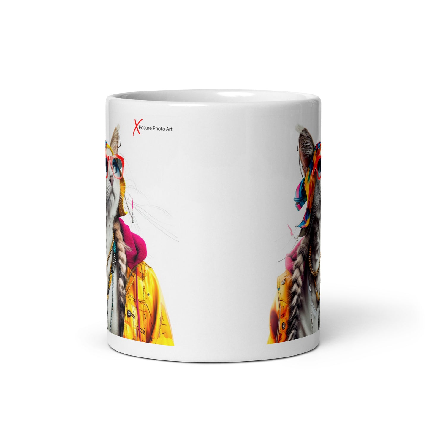 Chic White glossy mug, Hippie Cat