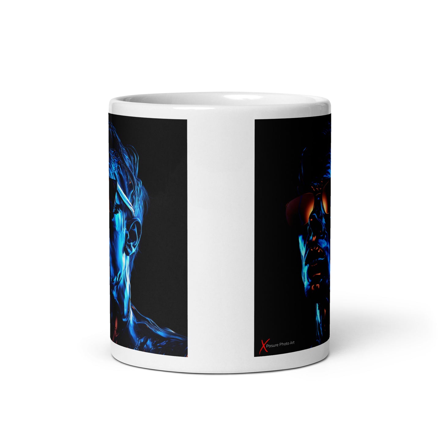 Chic White glossy mug, Blue Glow Boy