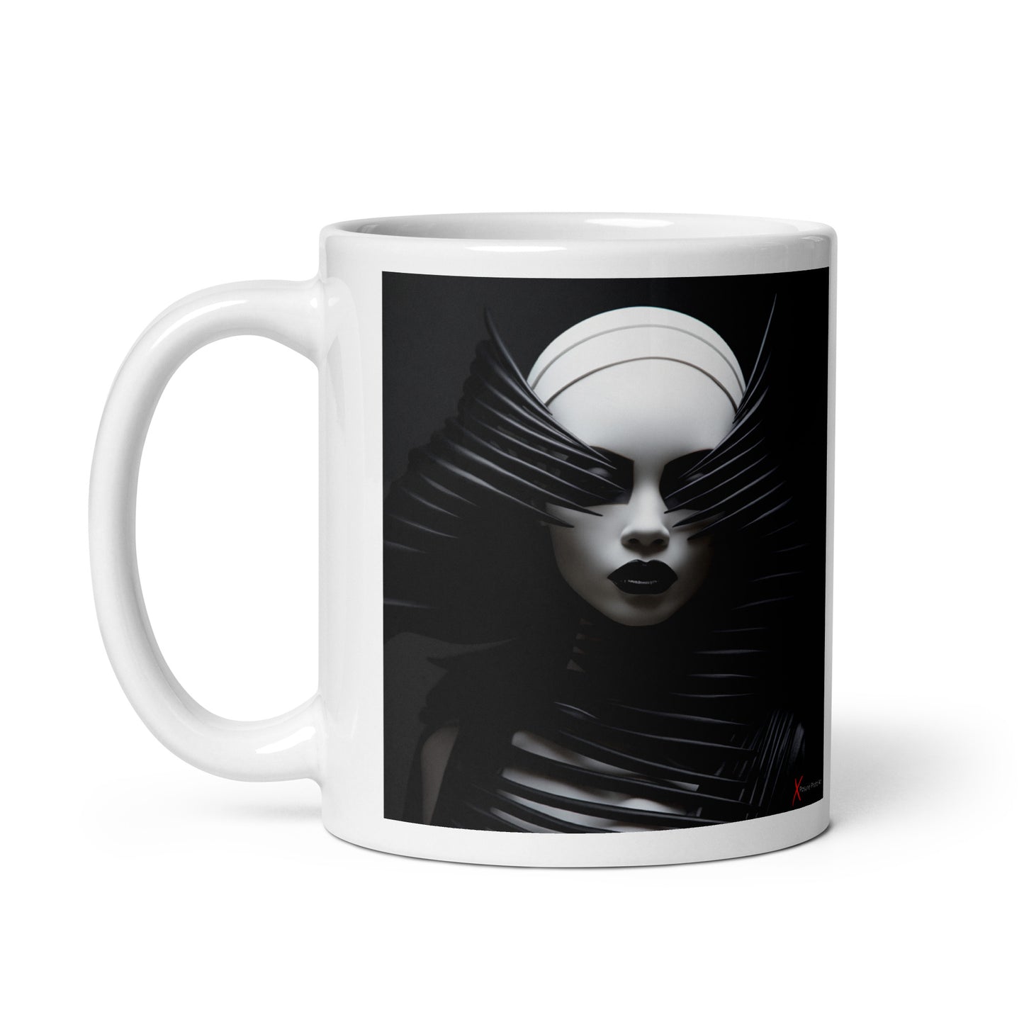 Chic White glossy mug, Origami Girl