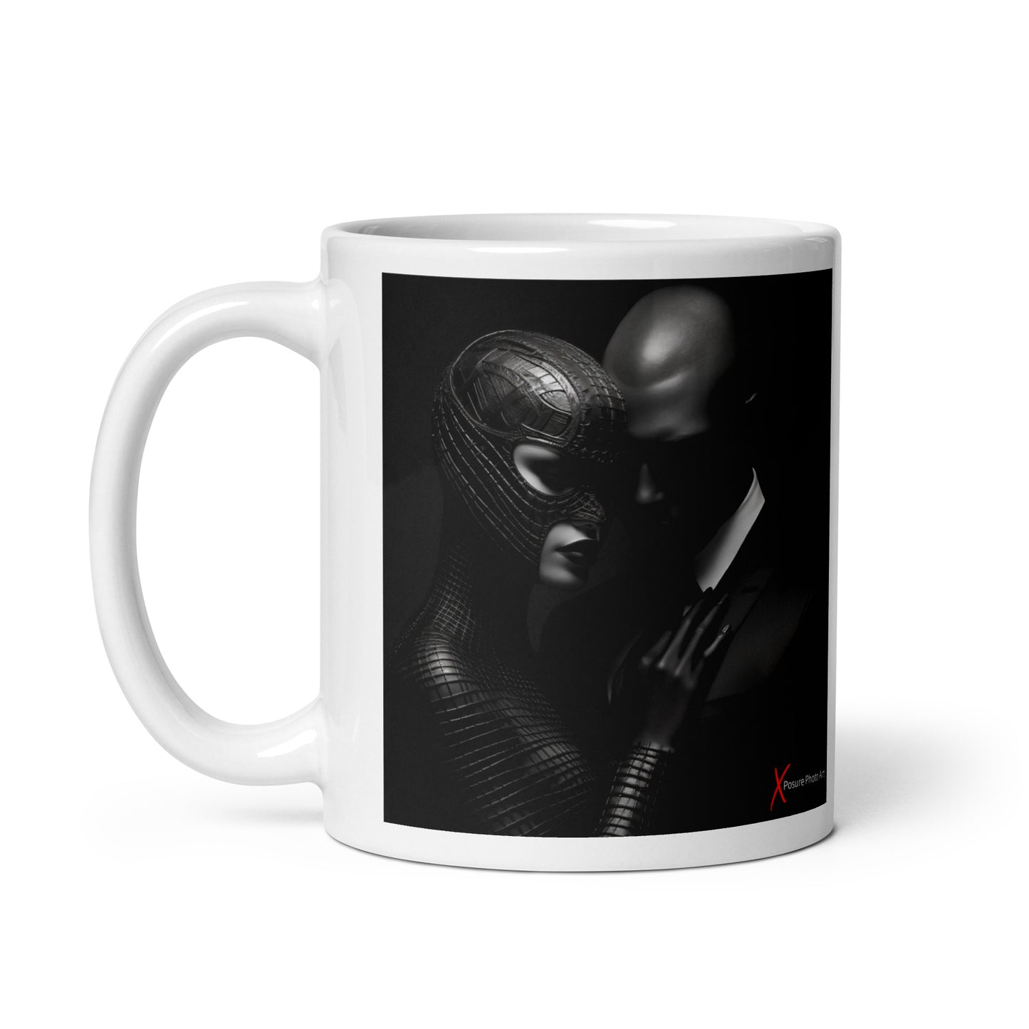 Chic White glossy mug, Black on Black