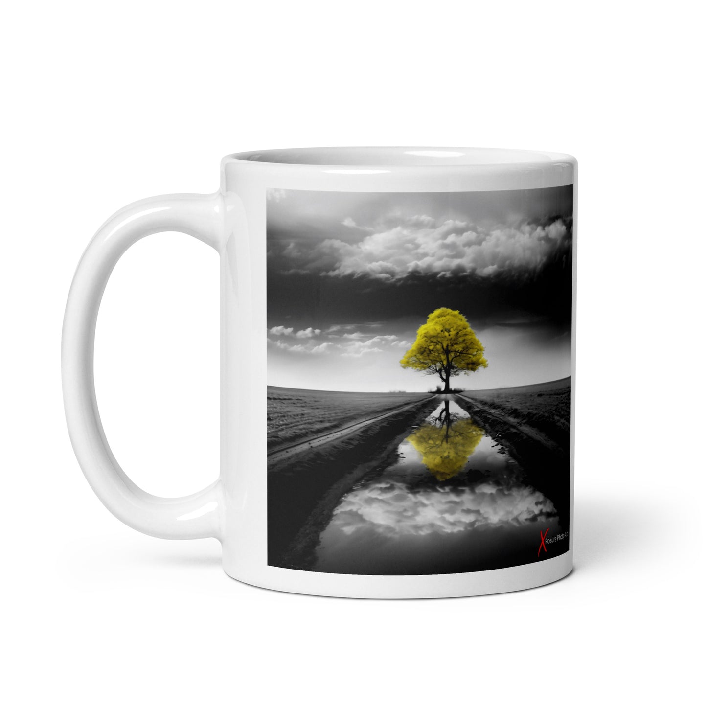 Chic White glossy mug, Yellow Tree