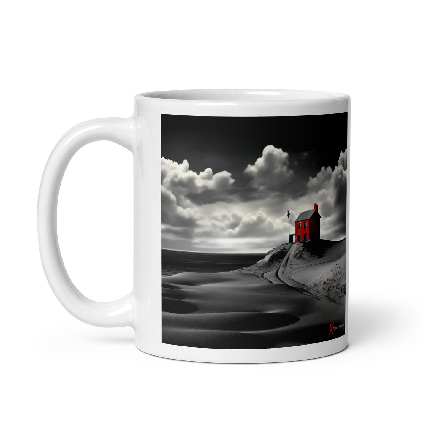 Chic White glossy mug, Red Cottage