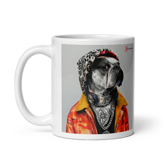 Chic White glossy mug, Bulldog Rapper