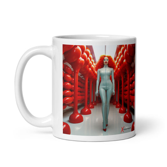 Chic White glossy mug, Latex in Red