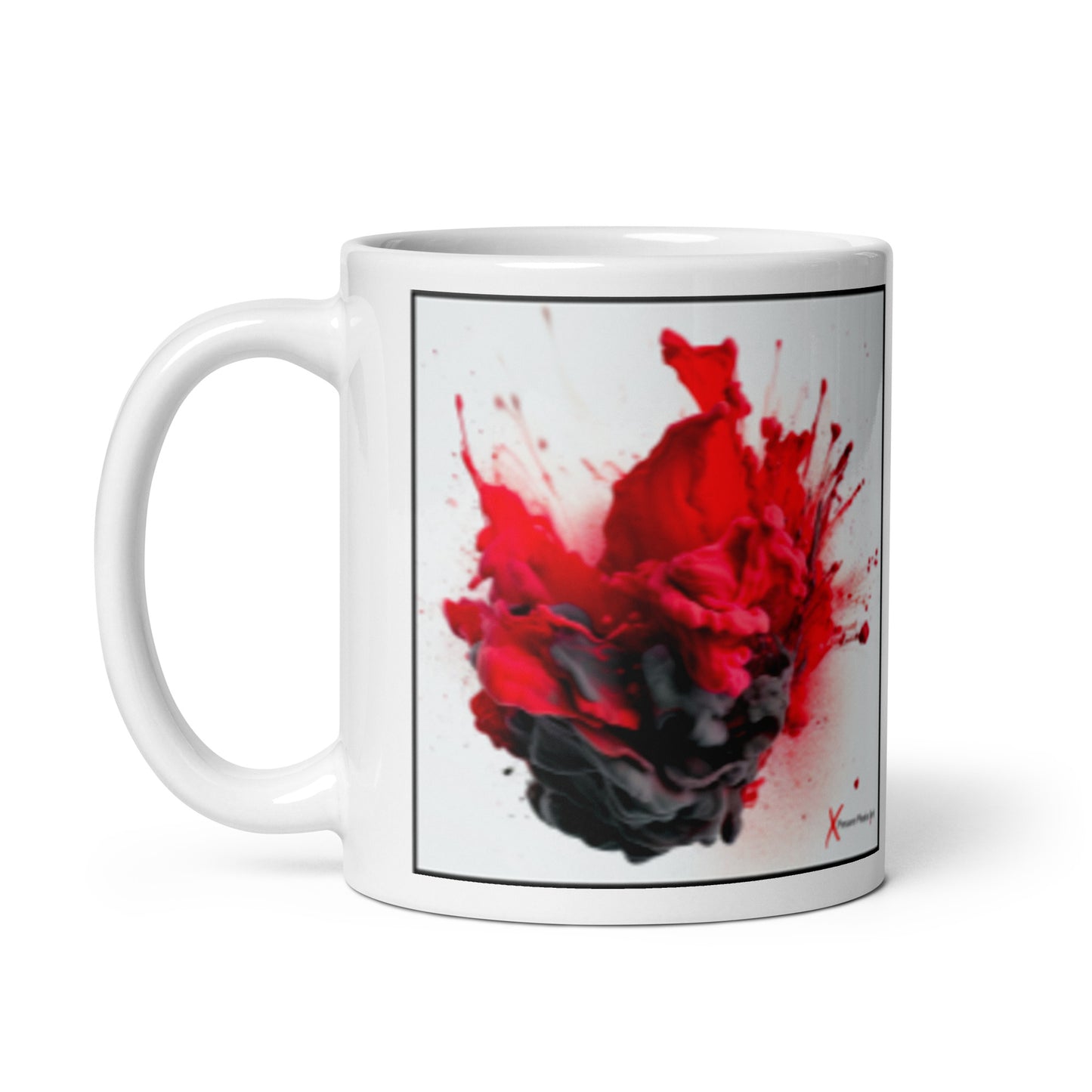 Chic White glossy mug, Red Black Collision