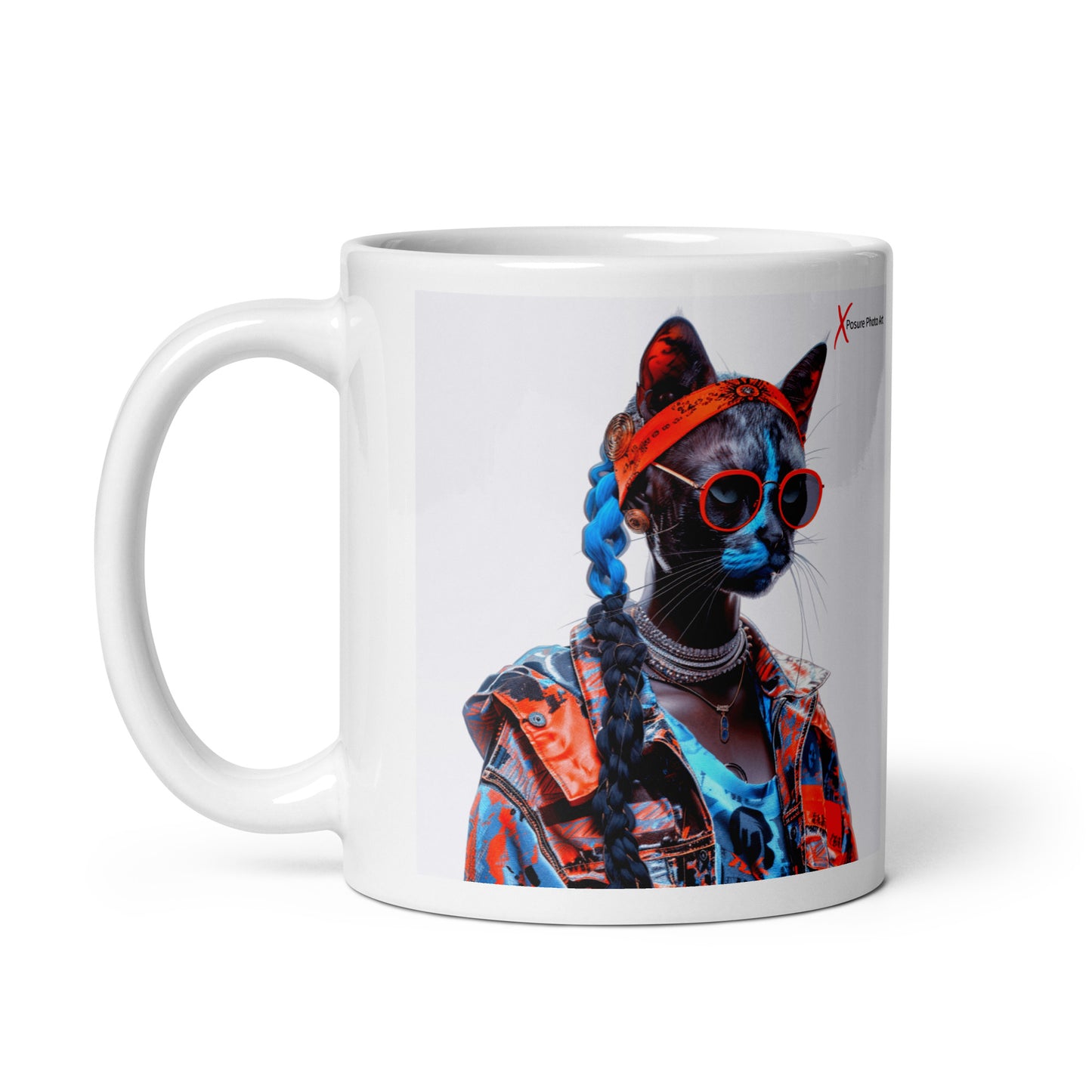 Chic White glossy mug, Hip Hop kittie