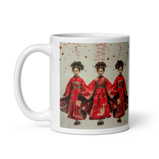 Chic White glossy mug, Oriental Triplets