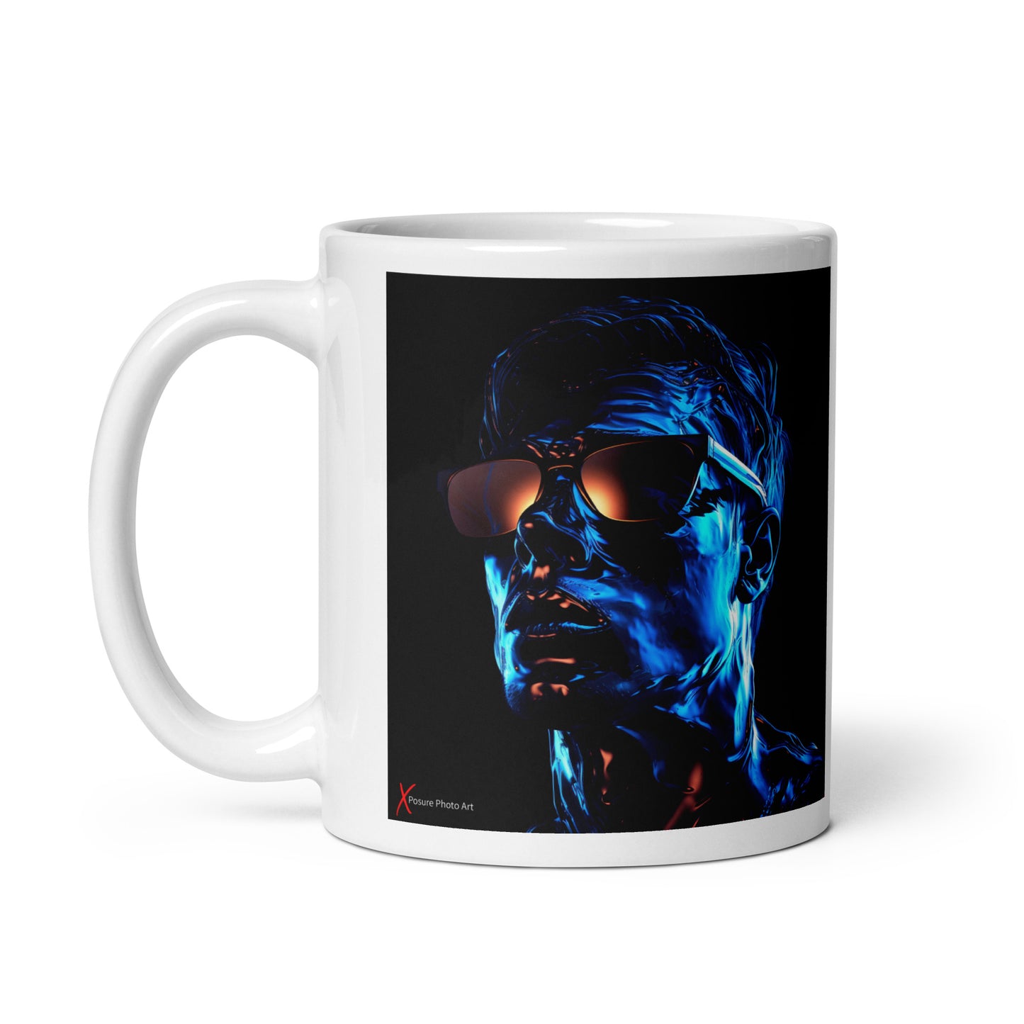 Chic White glossy mug, Blue Glow Boy