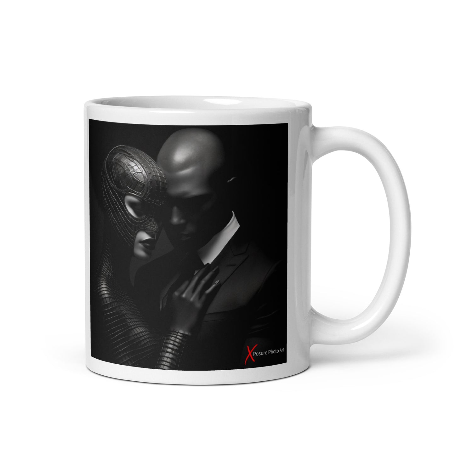 Chic White glossy mug, Black on Black