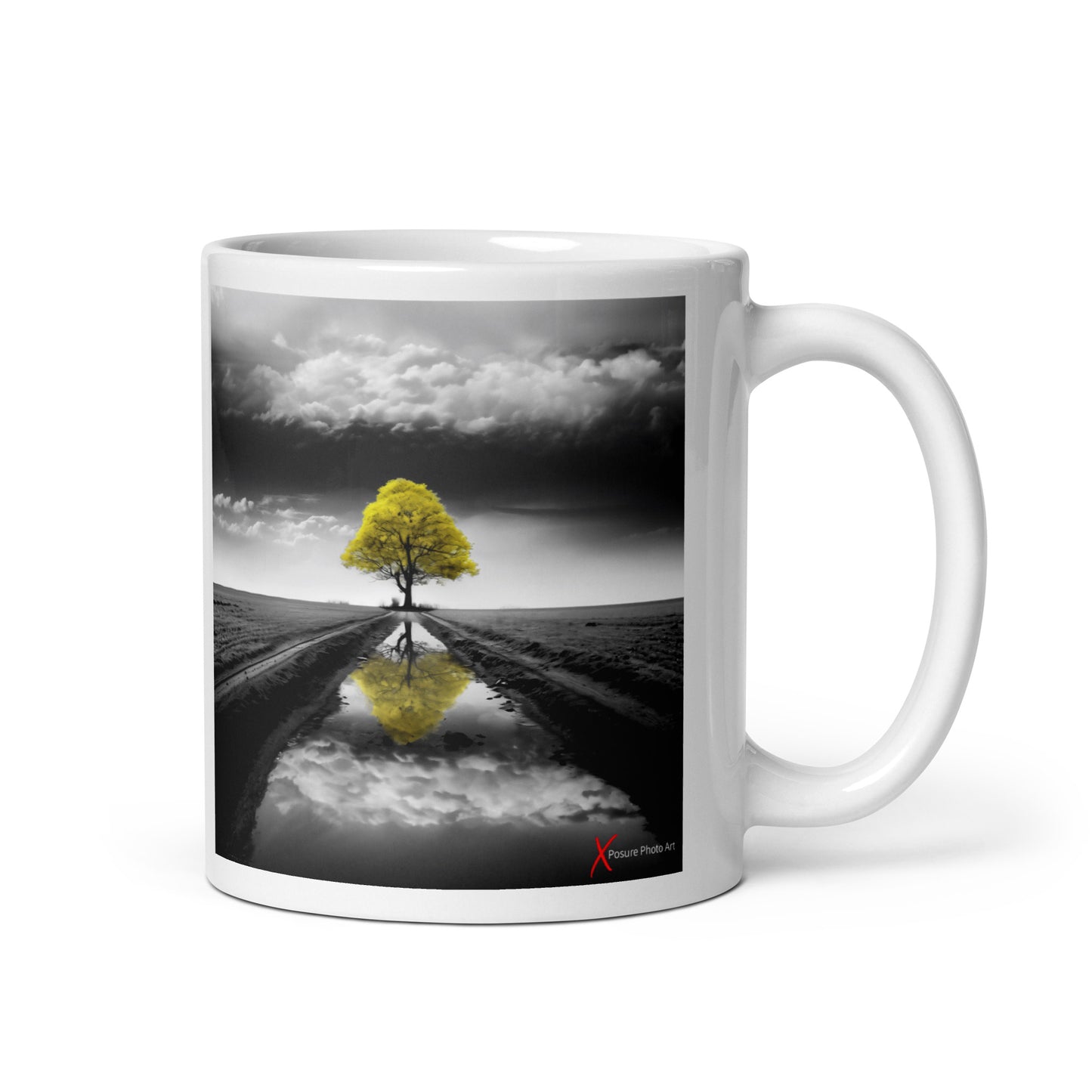 Chic White glossy mug, Yellow Tree