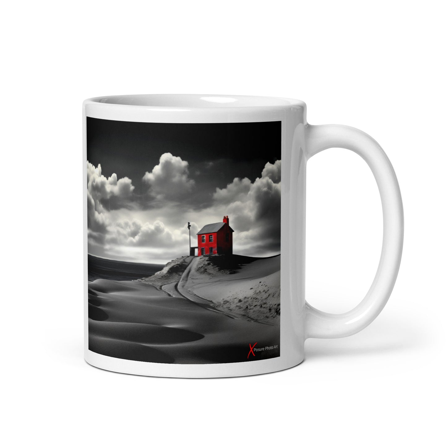 Chic White glossy mug, Red Cottage