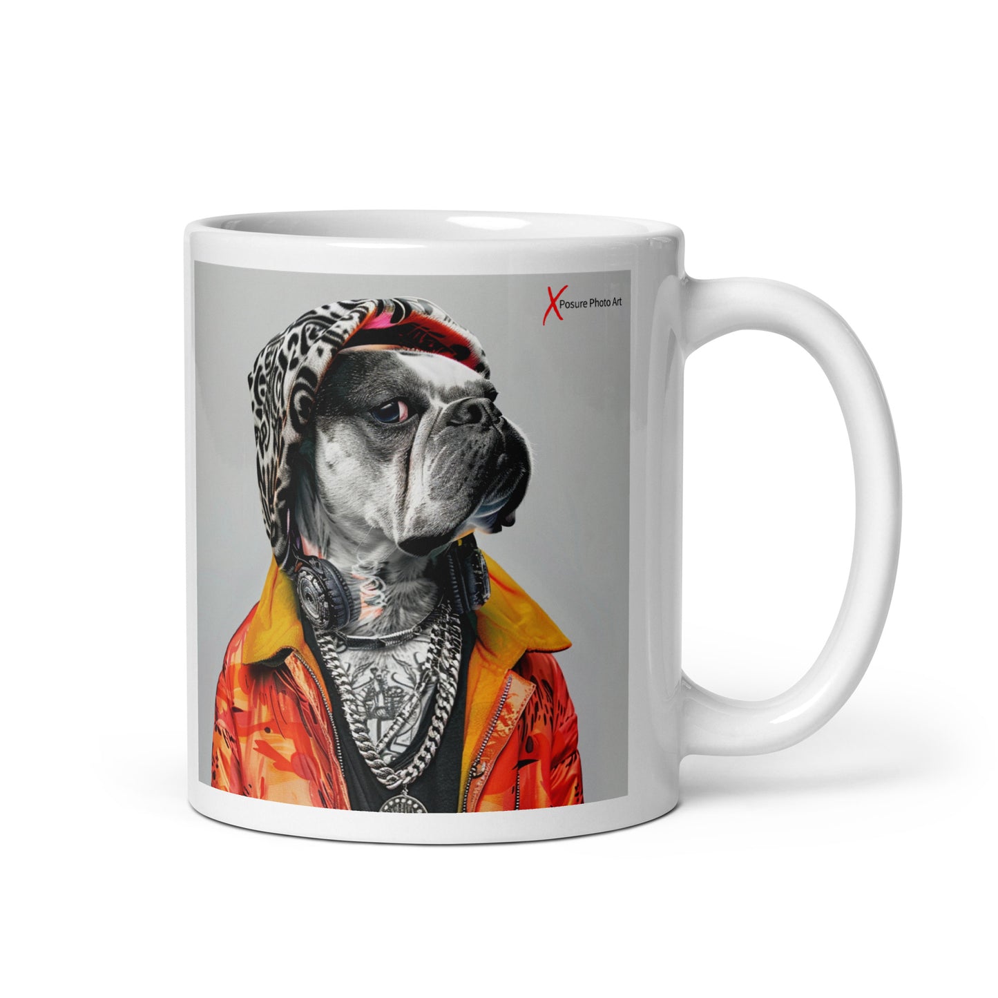 Chic White glossy mug, Bulldog Rapper