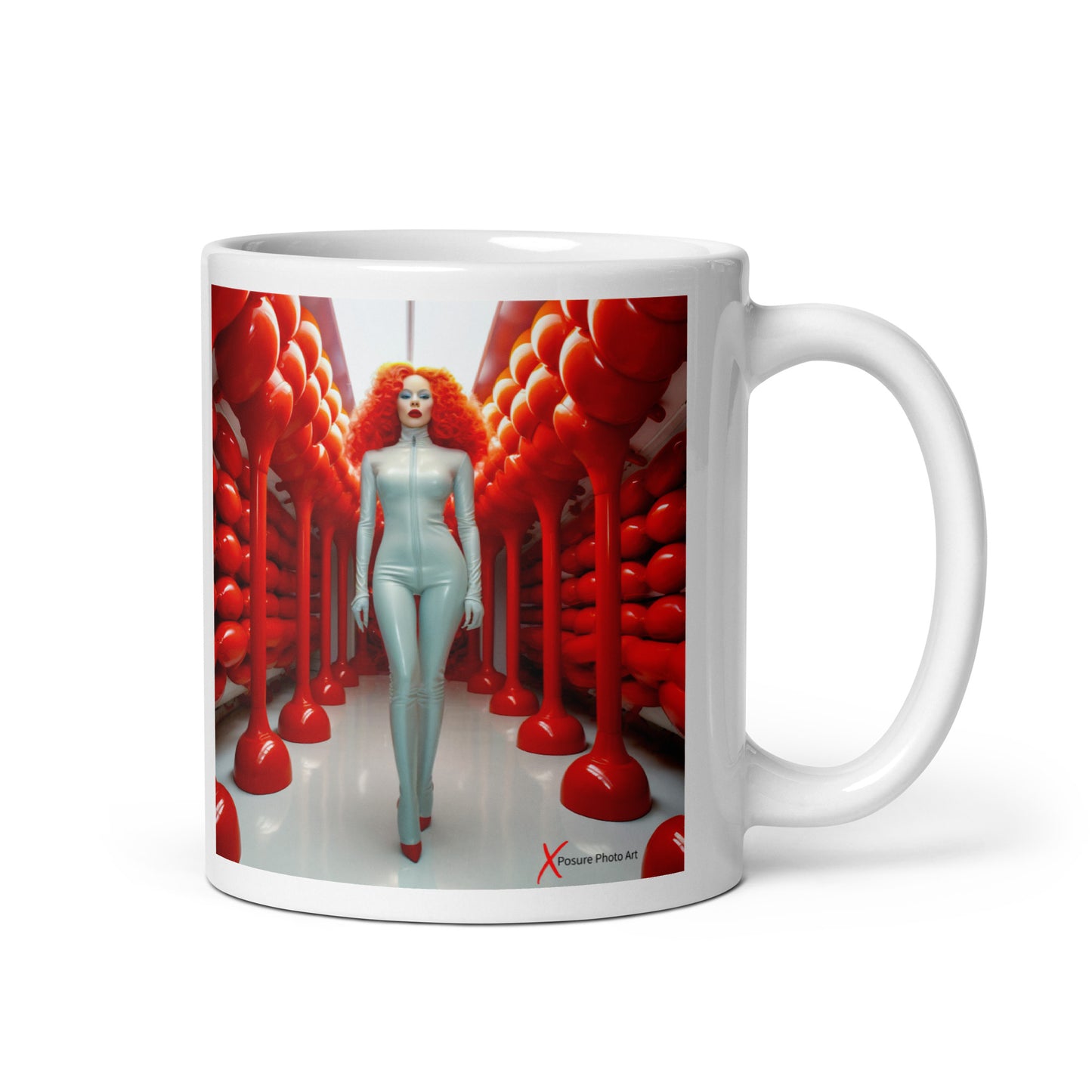 Chic White glossy mug, Latex in Red