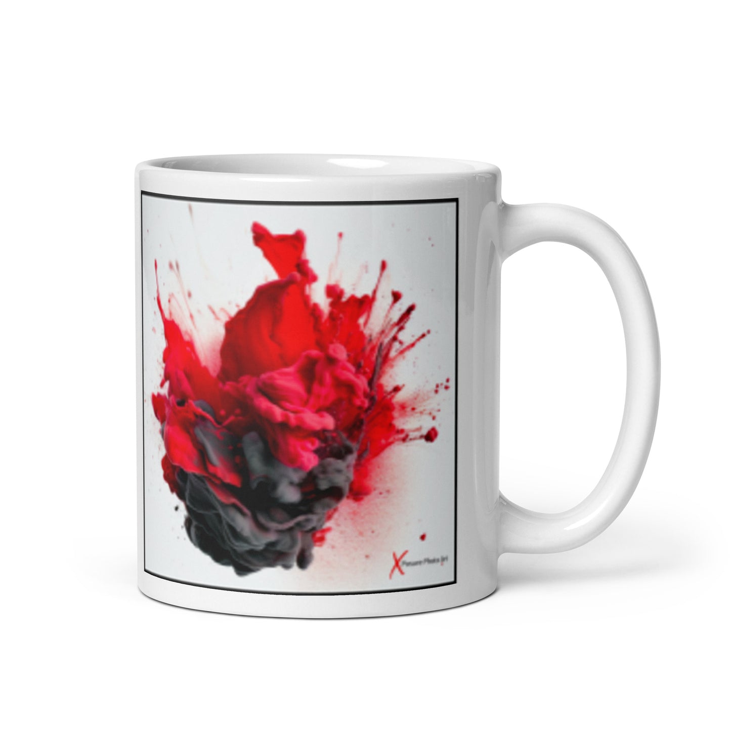 Chic White glossy mug, Red Black Collision