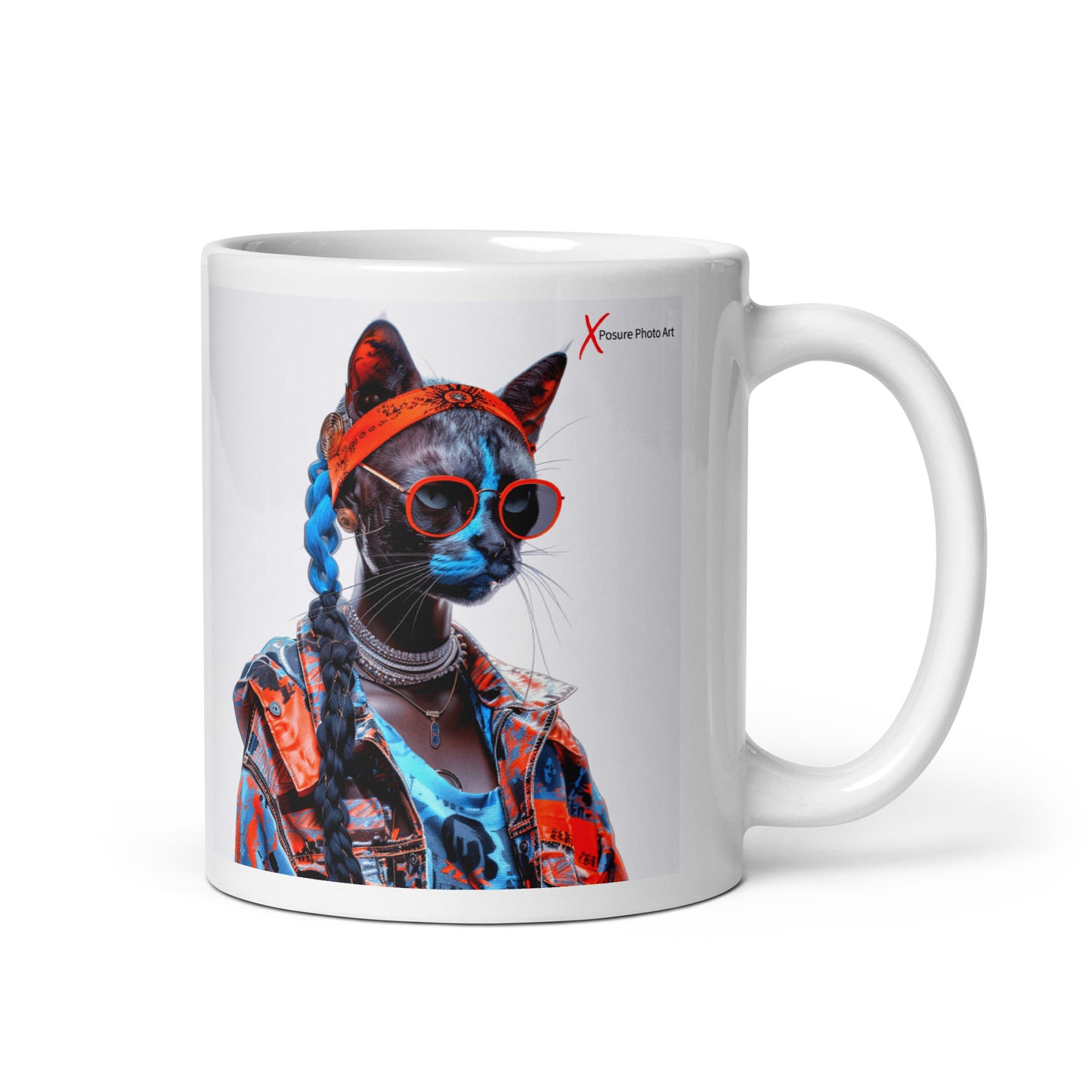 Chic White glossy mug, Hip Hop kittie