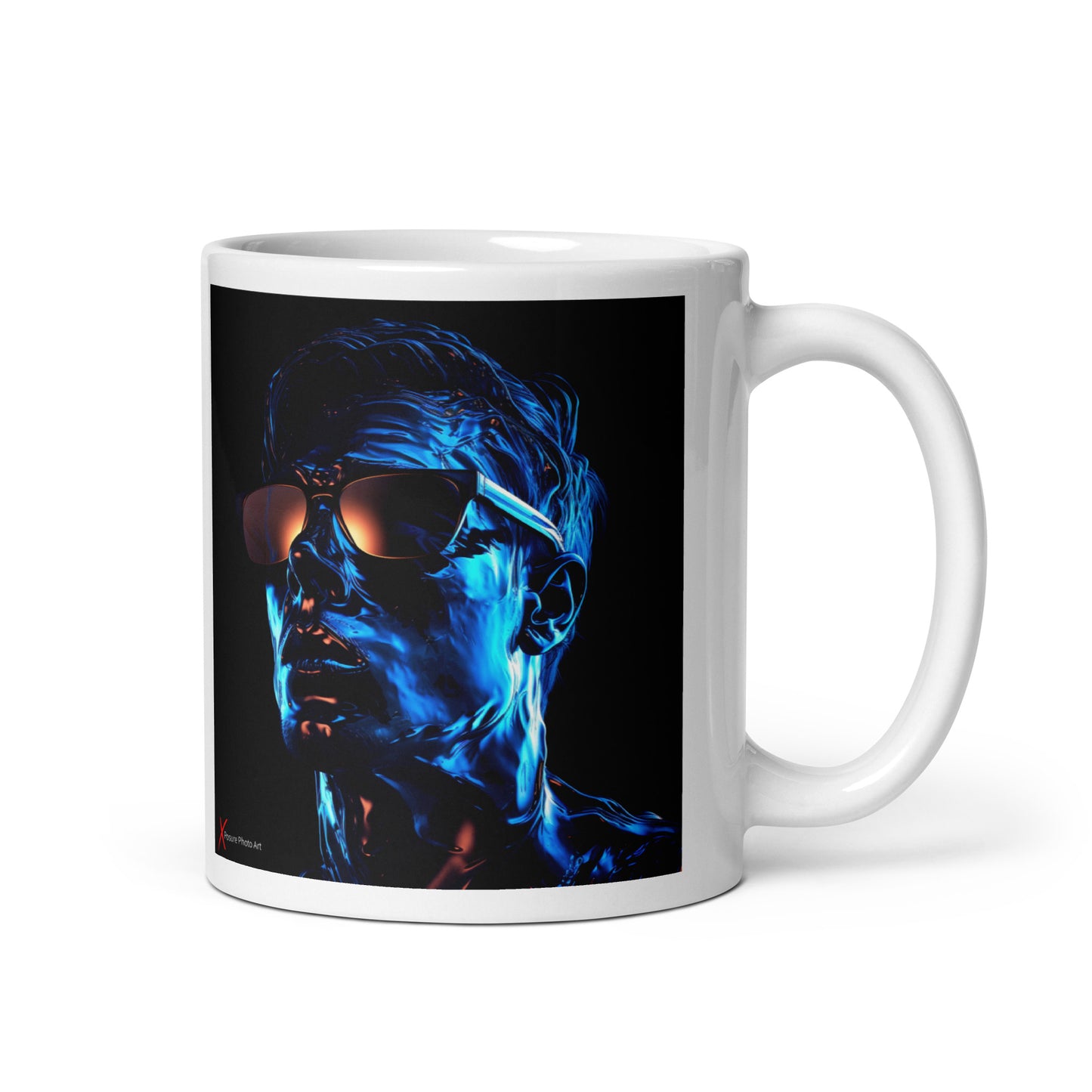 Chic White glossy mug, Blue Glow Boy