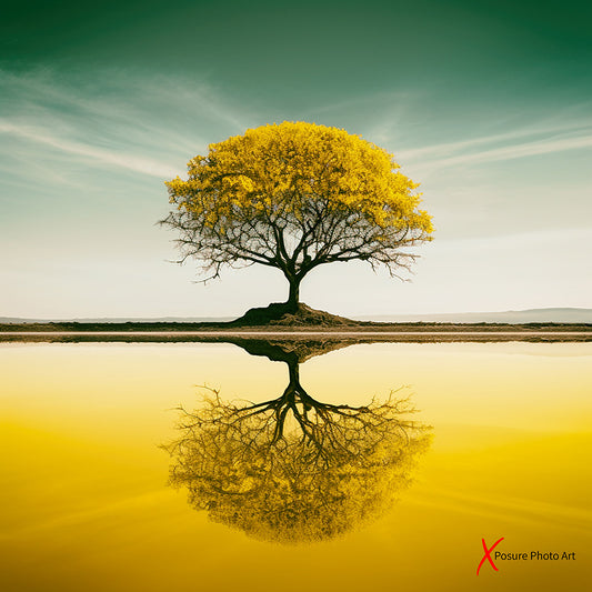 Unisex premium t-shirt, Yellow Tree Reflection